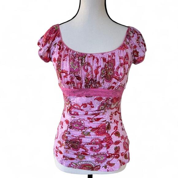 Y2K dead stock trixxi Pink‎ paisley top M/L nwt. - Picture 2 of 7